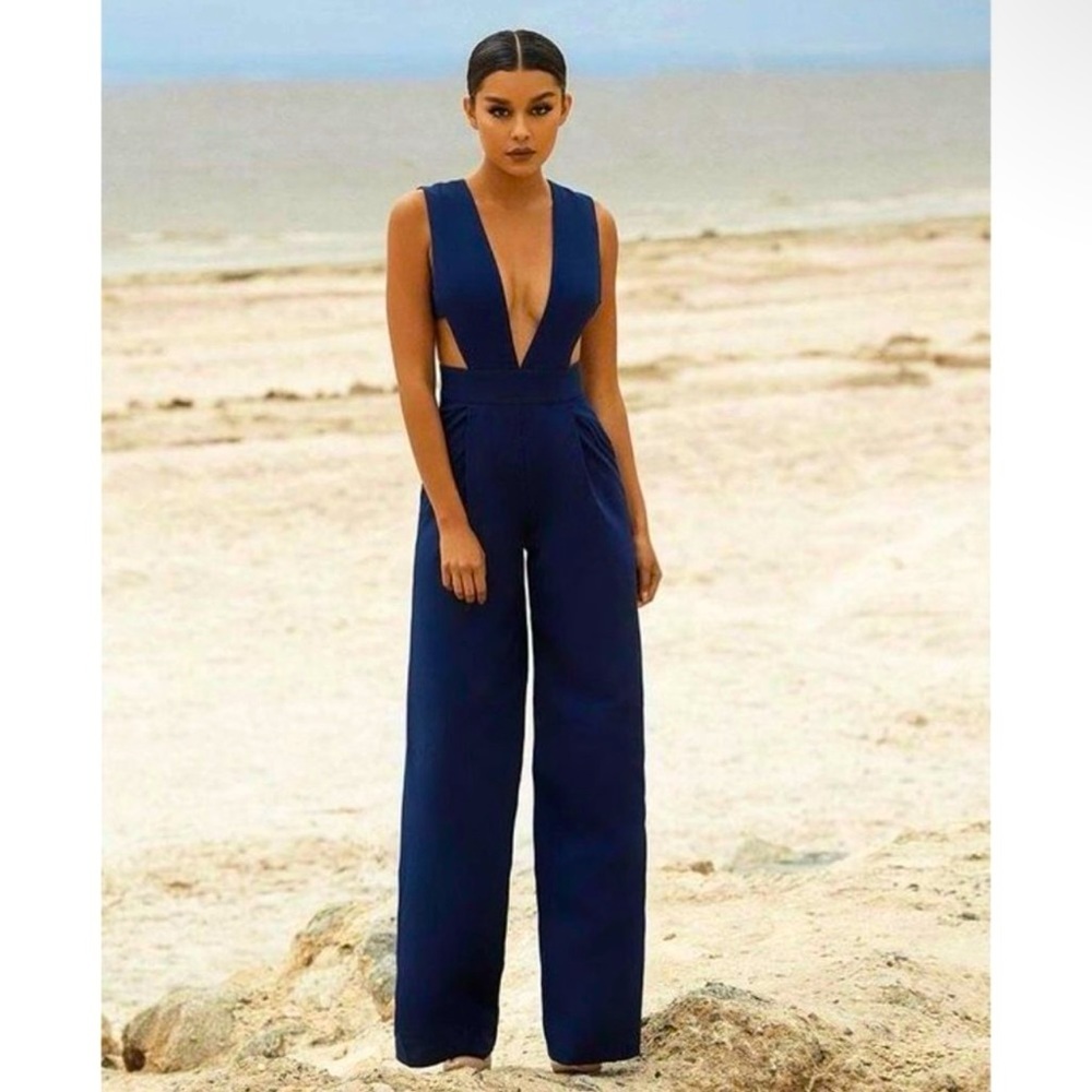 HOUSE OF CB Laselle Wide-Leg Jumpsuit Navy XS